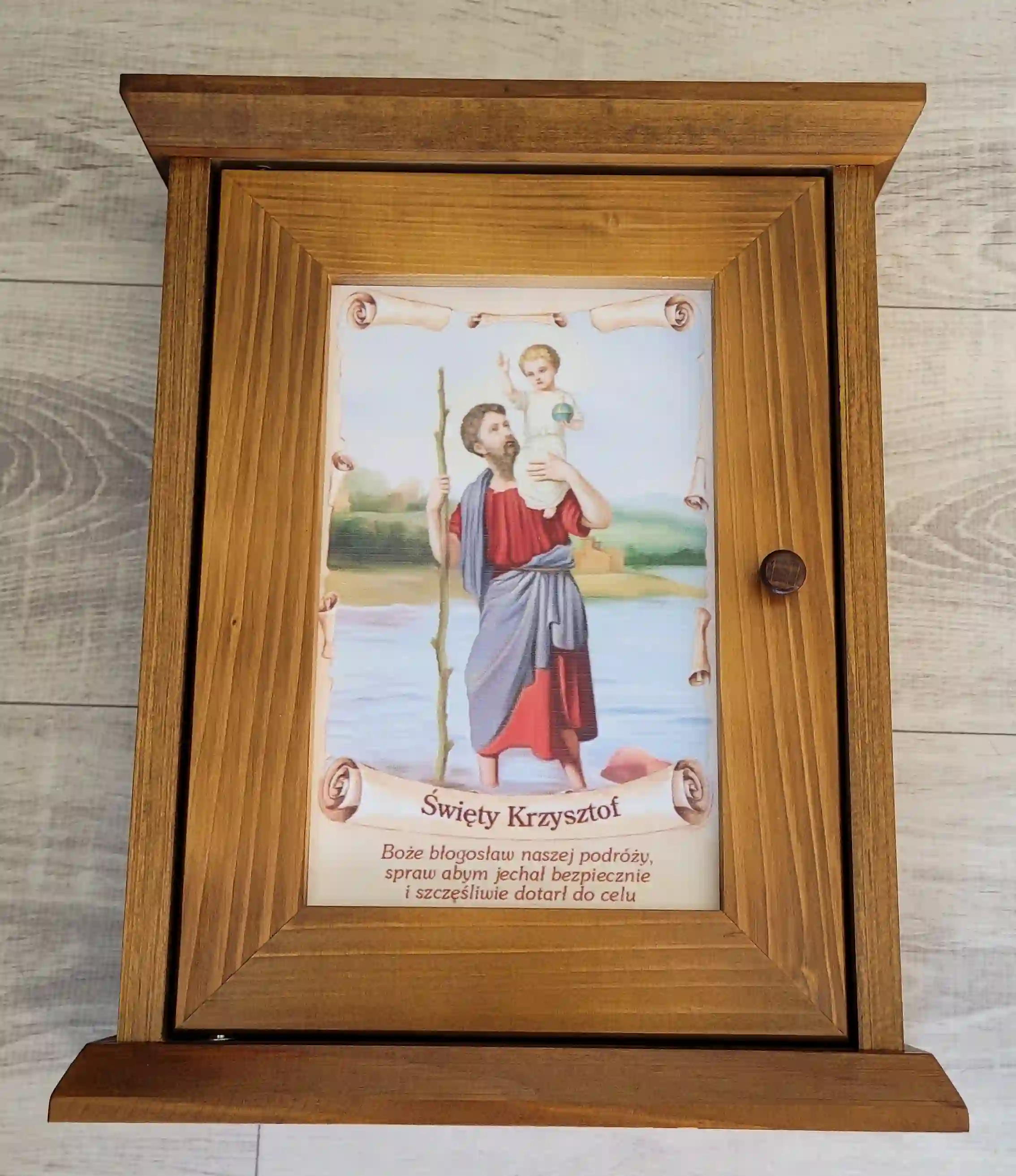 PIKUSA — raktų dėžutė, tamsi mediena, Šv. Kristoforas